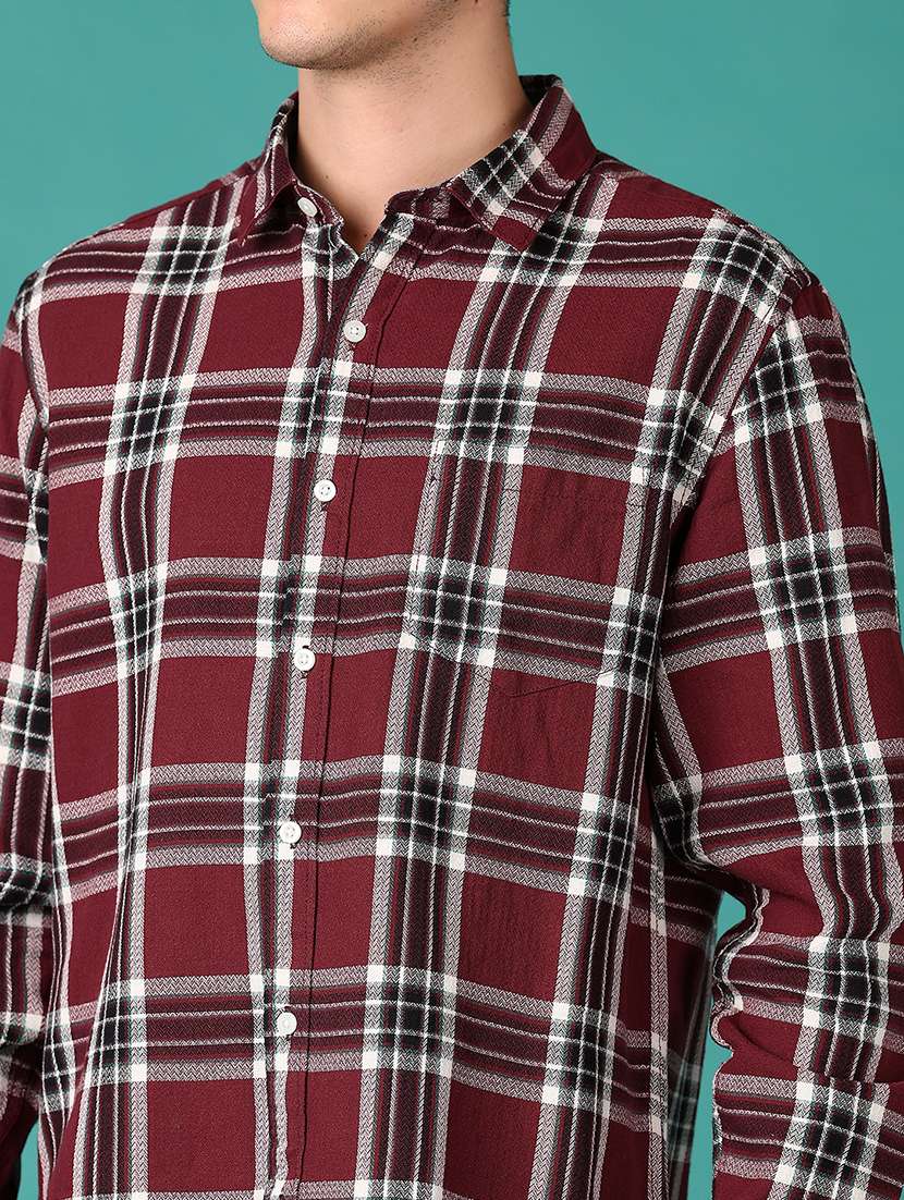 men maroon checks long sleeve casual shirt - 21649709 - Standard Image - 5