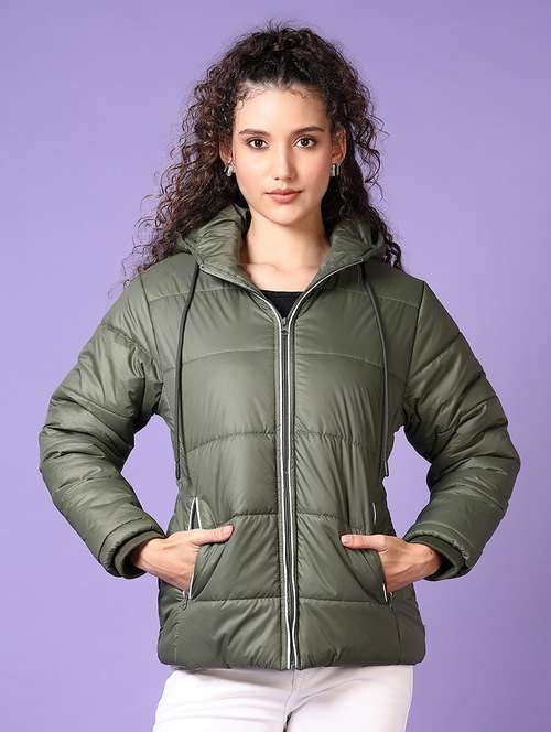 women solid long sleeves puffer jacket - 21649755 -  Standard Image - 0