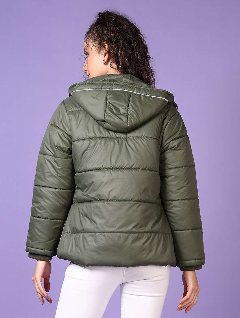 women solid long sleeves puffer jacket - 21649755 -  Standard Image - 3