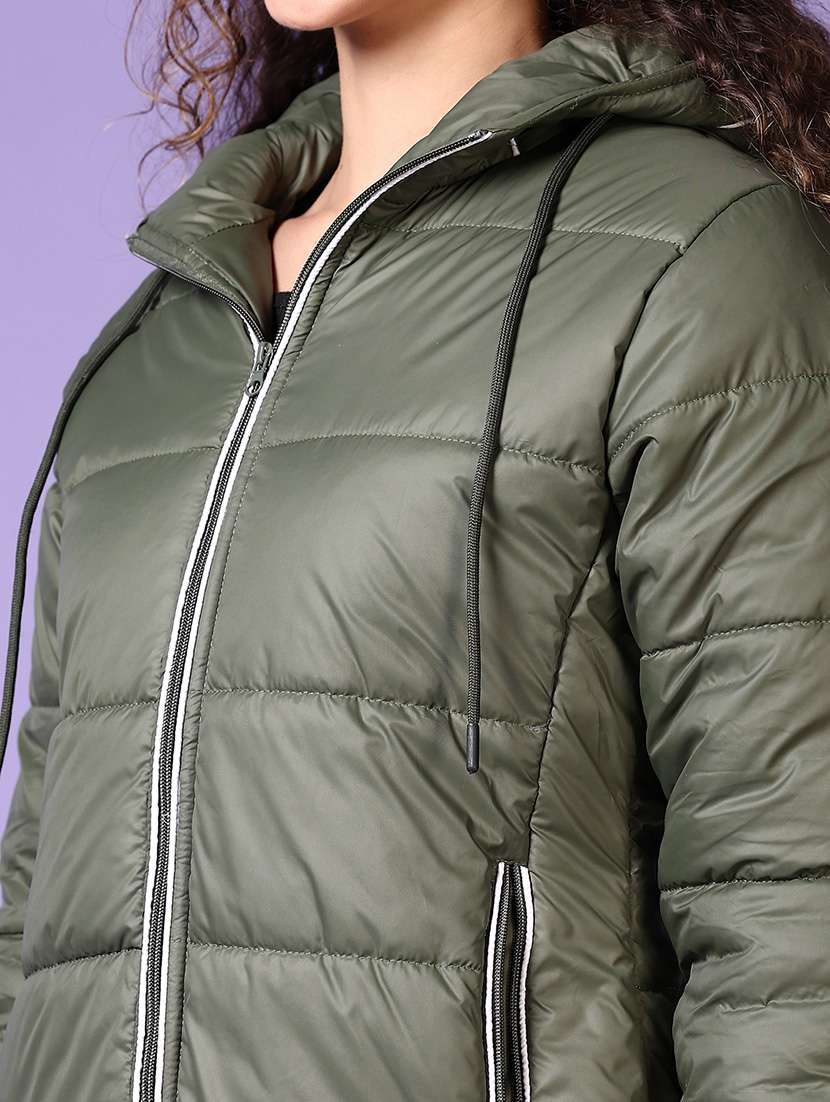 women solid long sleeves puffer jacket - 21649755 -  Standard Image - 5