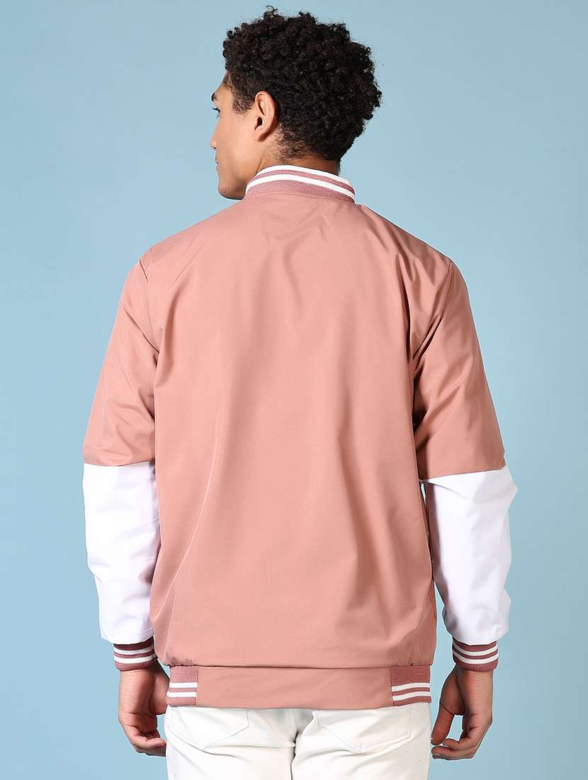 men peach solid long sleeve varsity jacket - 21649756 -  Standard Image - 3