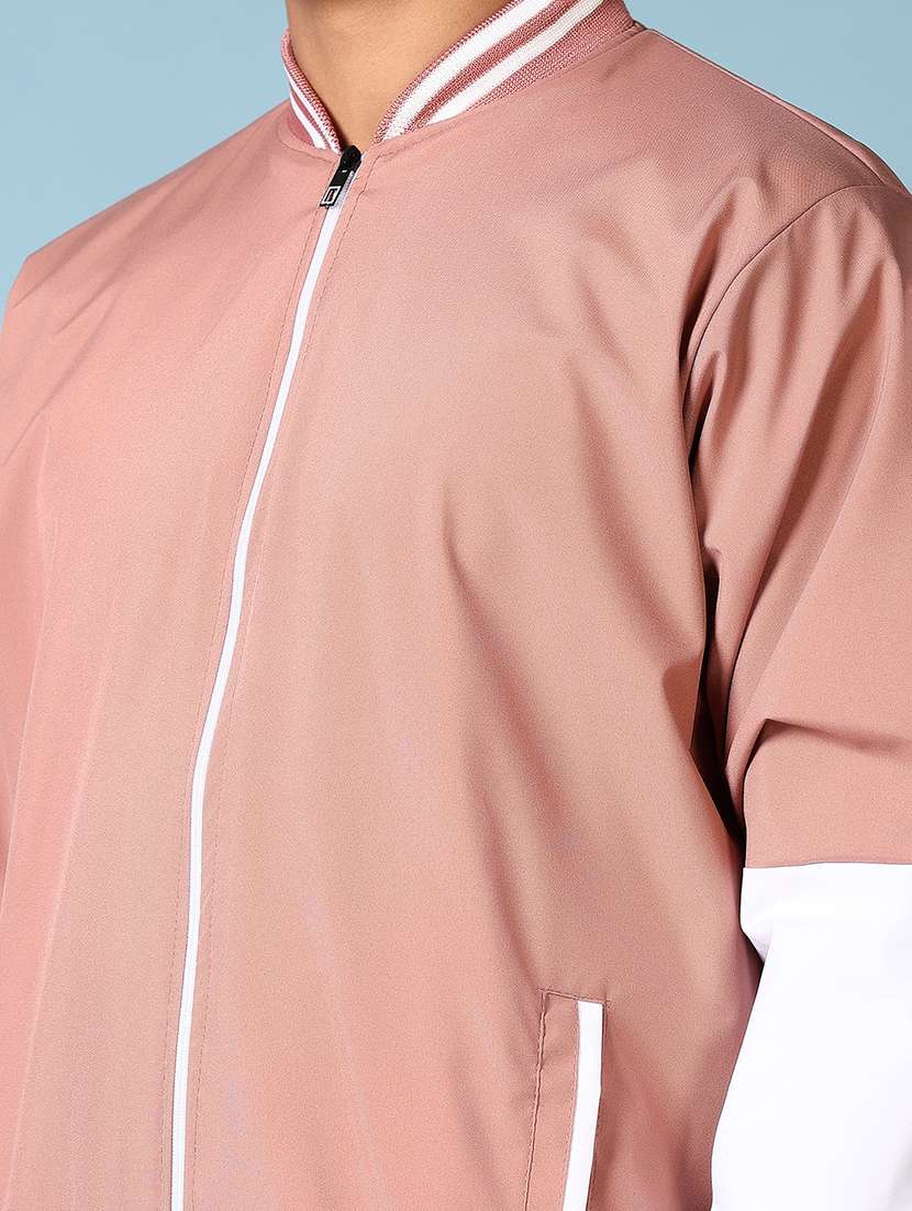 men peach solid long sleeve varsity jacket - 21649756 -  Standard Image - 5