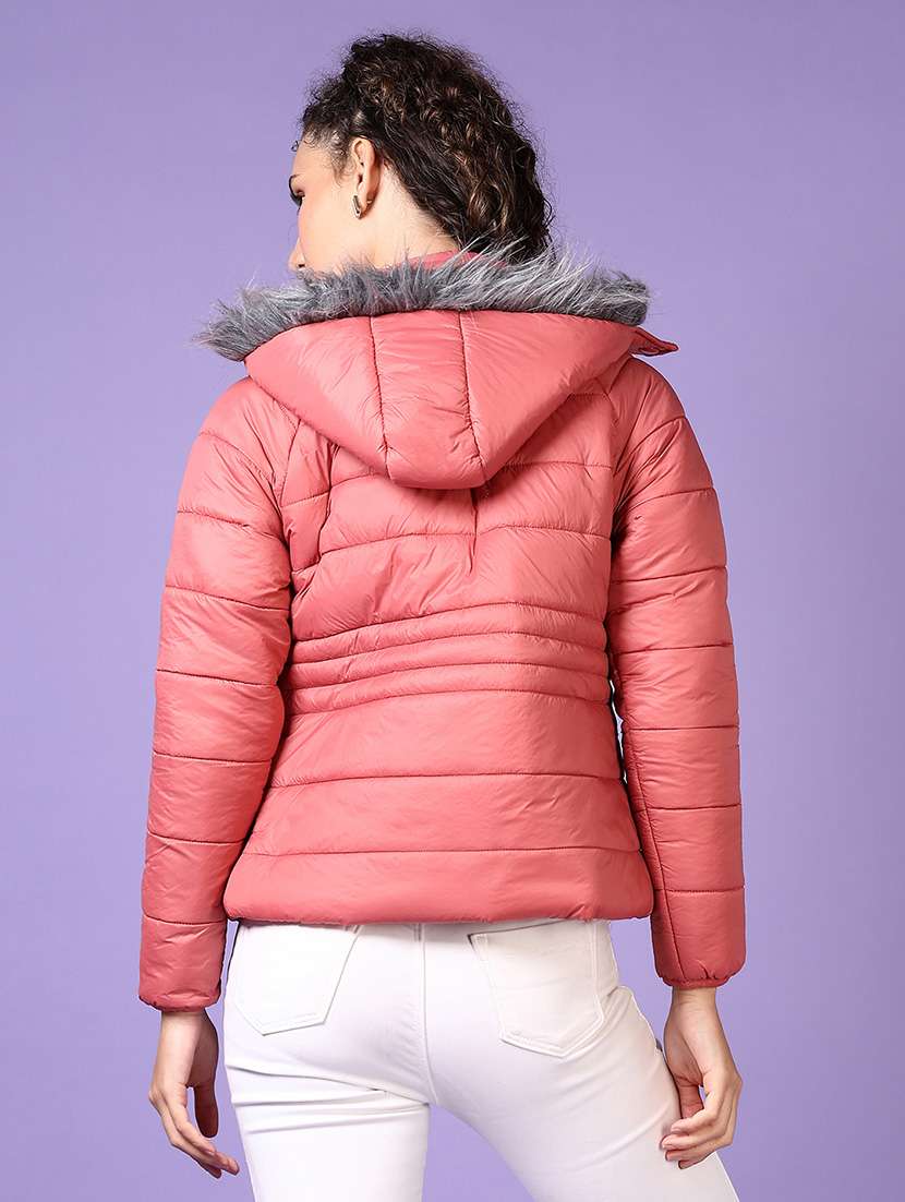 women solid long sleeves puffer jacket - 21649783 -  Standard Image - 3