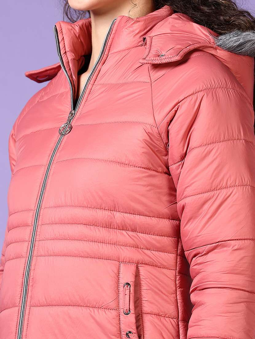 women solid long sleeves puffer jacket - 21649783 -  Standard Image - 5
