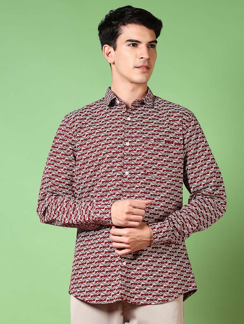 men printed long sleeve regualr fit casual shirt