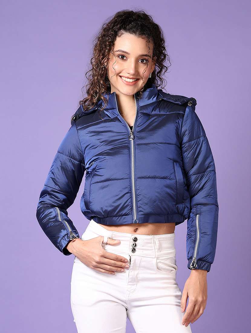 women solid long sleeve puffer jacket - 21649818 -  Zoom Image - 0