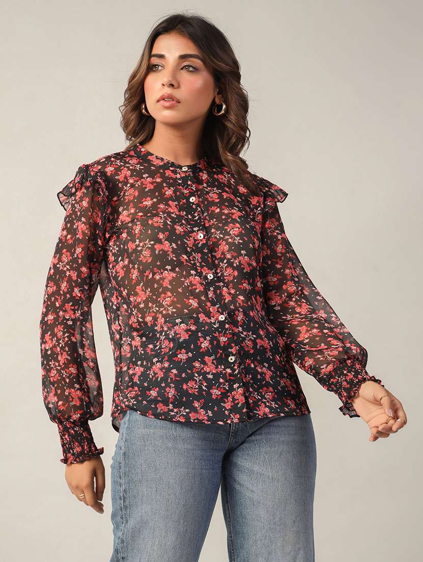 women floral print long sleeves  shirt