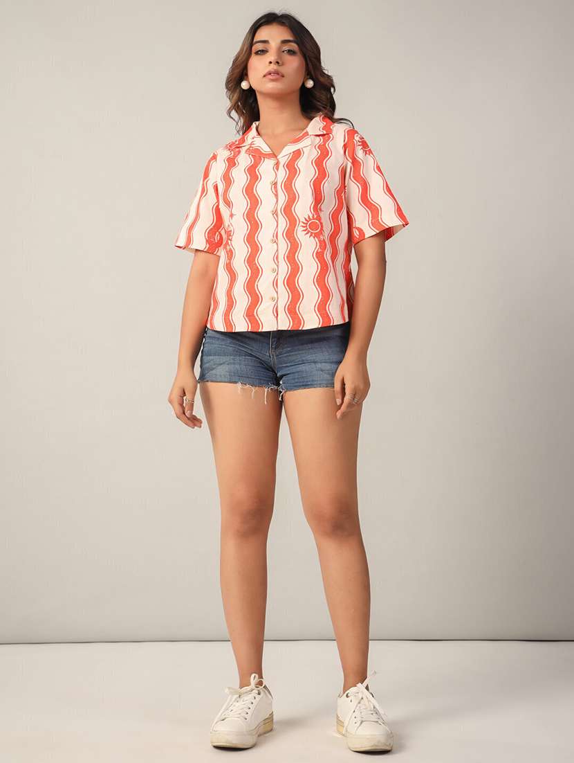women printed collared short sleeves shirt - 21650225 -  Standard Image - 3