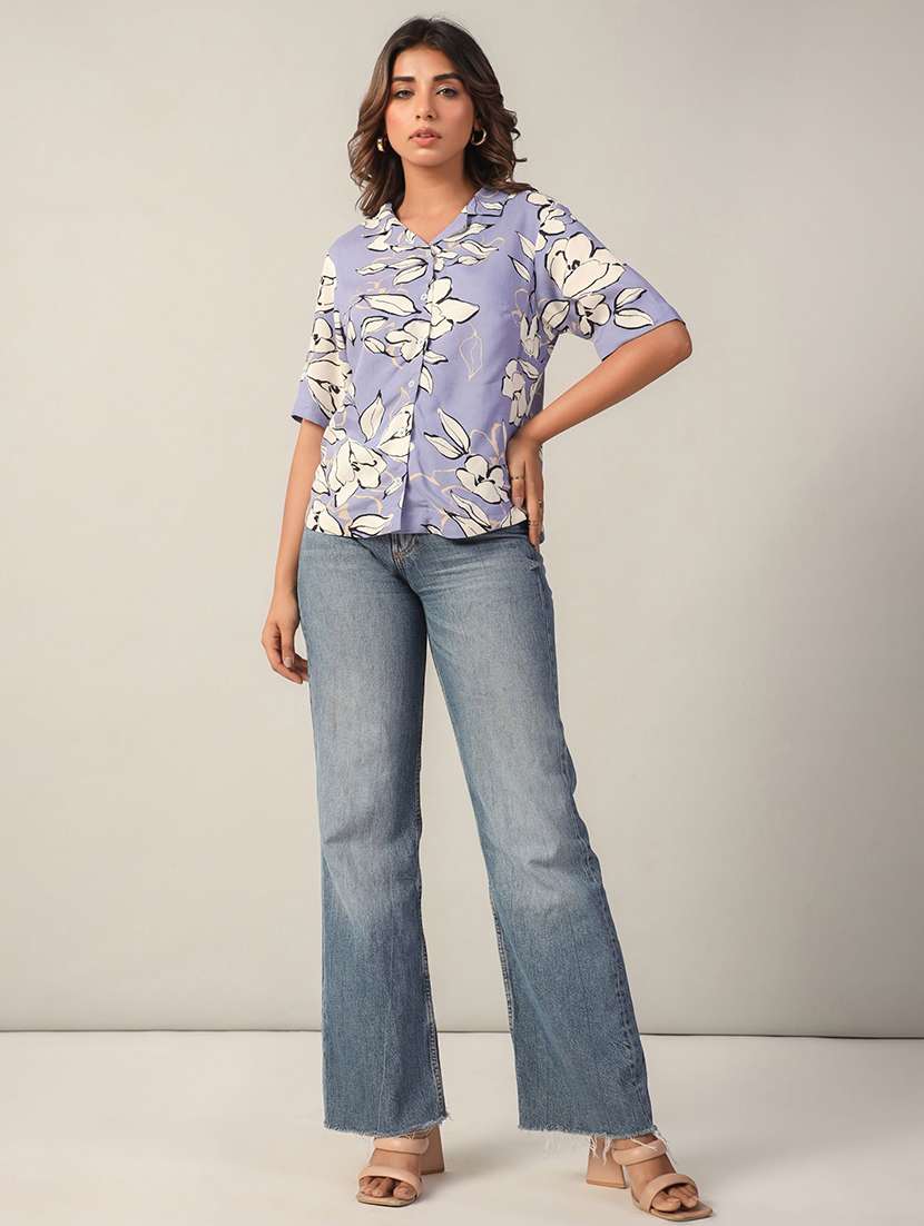 women floral print collared boxy shirt - 21650227 -  Standard Image - 3