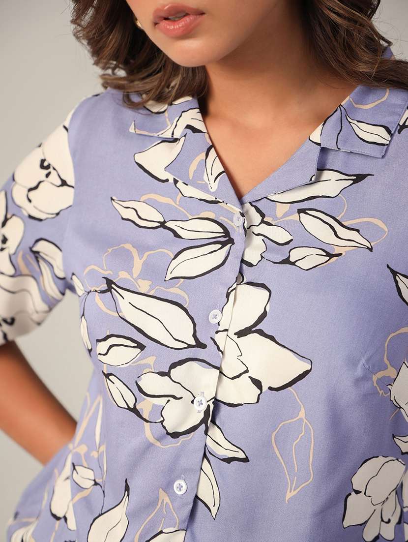 women floral print collared boxy shirt - 21650227 -  Standard Image - 5