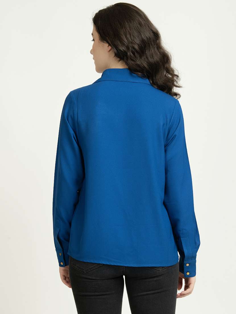women solid collared long sleeves shirt - 21650228 -  Standard Image - 3