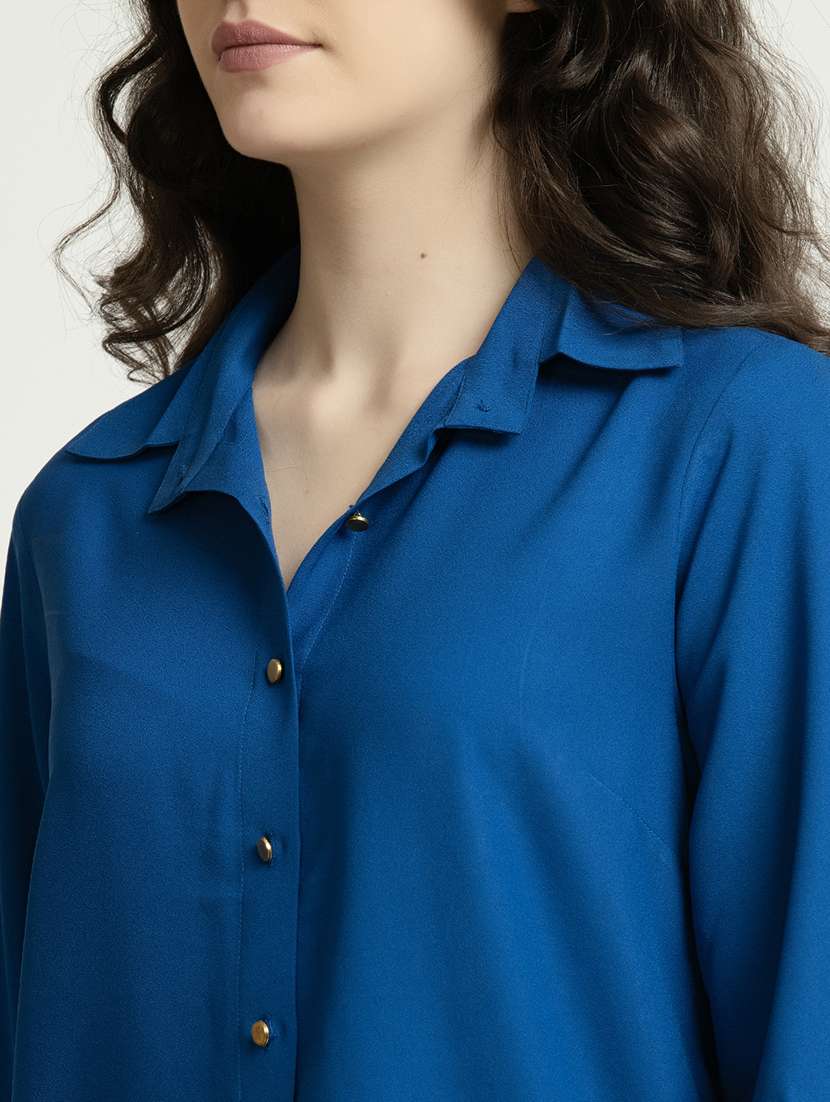 women solid collared long sleeves shirt - 21650228 -  Standard Image - 5