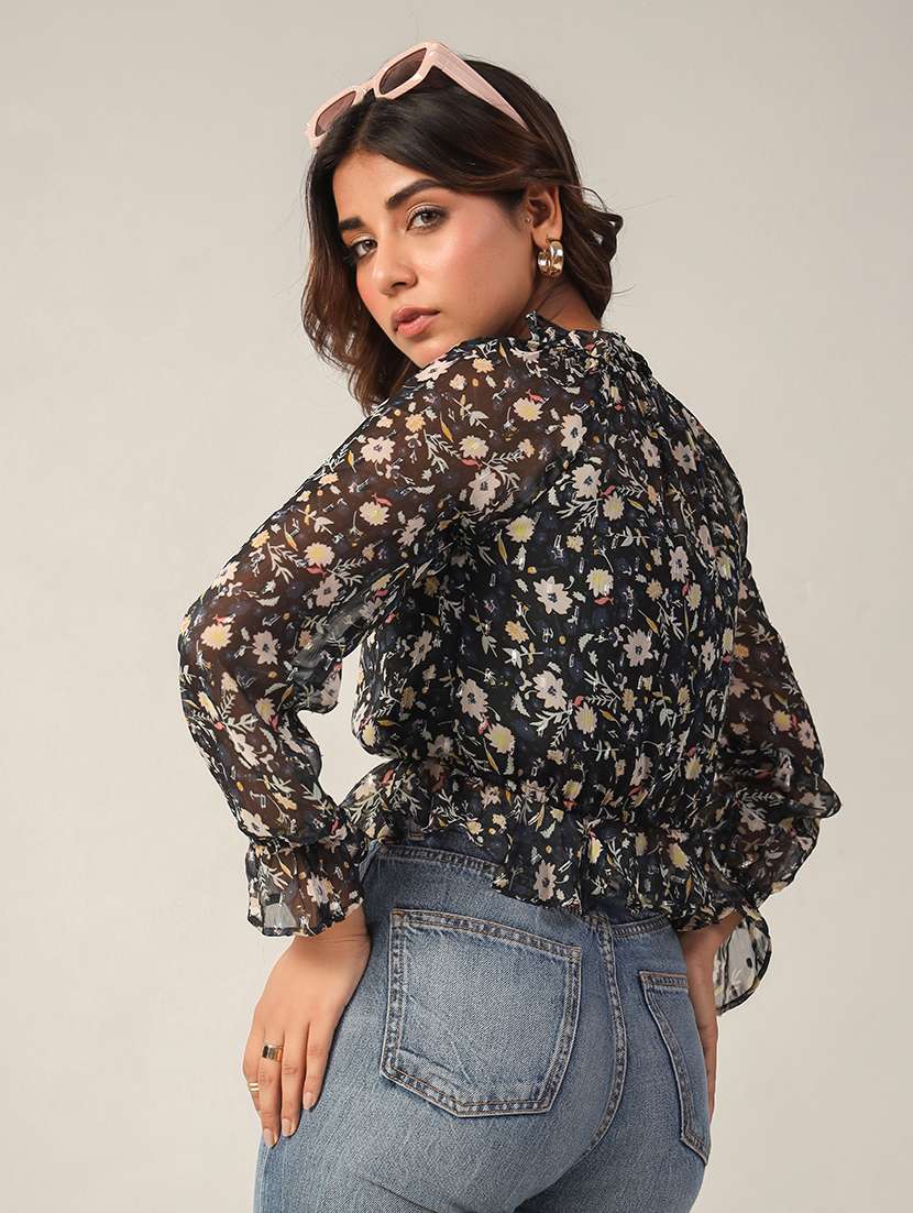 women floral print long sleeves blouson top - 21650229 -  Standard Image - 3