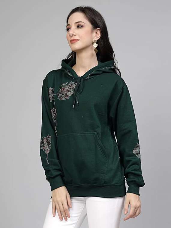 women long sleeve hooded sweatshirt crystal work