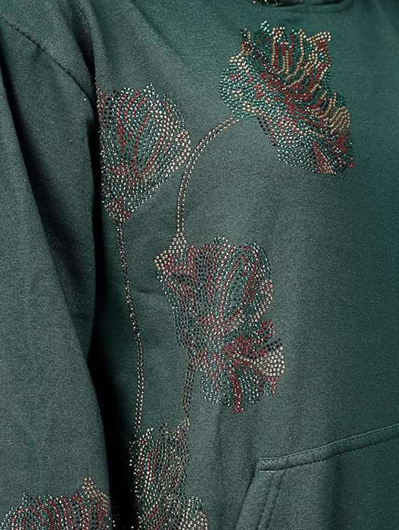 women long sleeve hooded sweatshirt crystal work - 21650244 -  Standard Image - 3