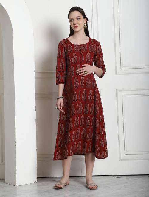 women printed round neck maternity dress - 21650278 - Standard Image - 0