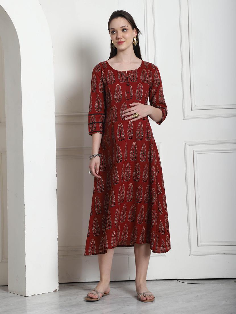 women printed round neck maternity dress - 21650278 - Zoom Image - 0