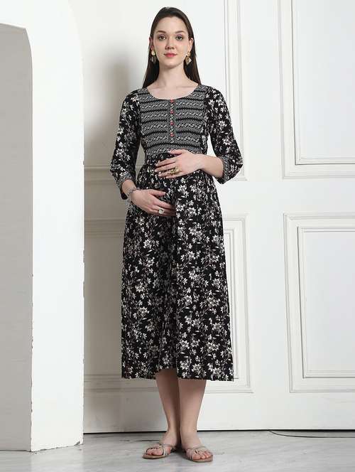 women floral printed round neck maternity dress - 21650280 - Standard Image - 0