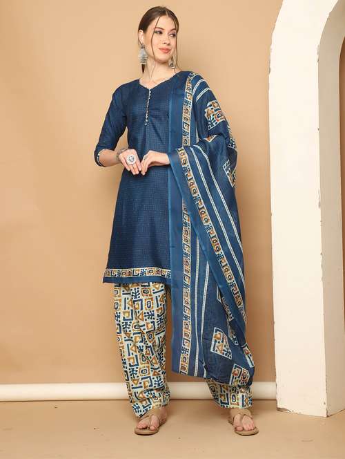 women three quarter sleeve kurta salwar with dupatta set - 21650309 -  Standard Image - 0