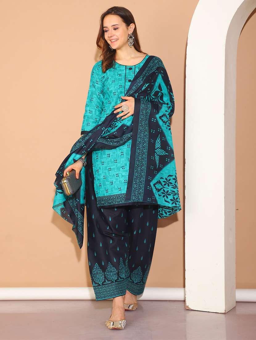 women geometric printed kurta salwar set with dupatta