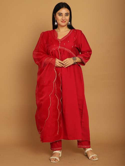 women red embroidered kurta pant set with dupatta - 21650359 - Standard Image - 0