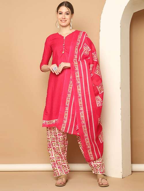 women pink printed kurta salwar set with dupatta - 21650365 -  Standard Image - 0