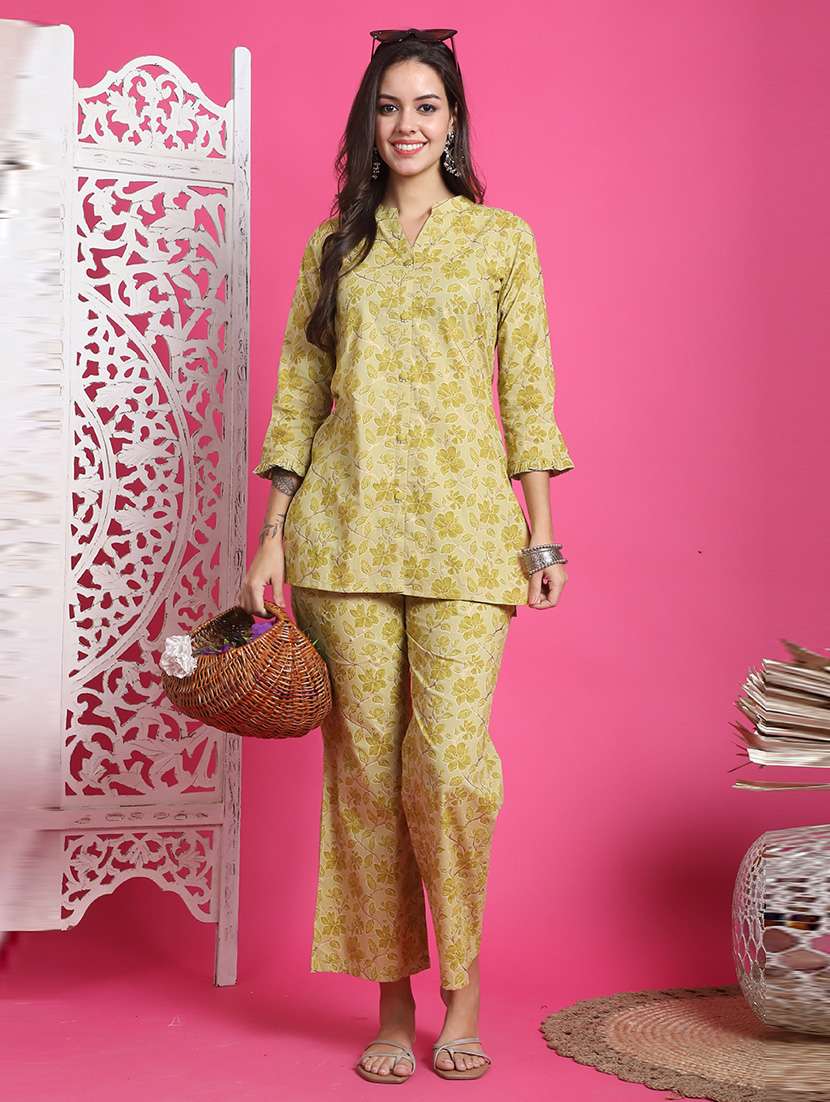 Women Printed Cotton Top And Trouser Co Ord Set