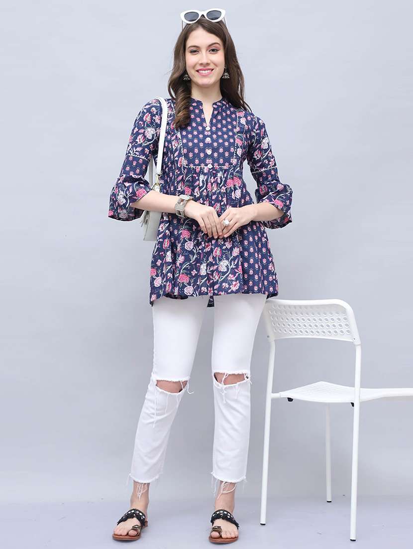 women printed three quarter sleeve tunic - 21650390 -  Standard Image - 3