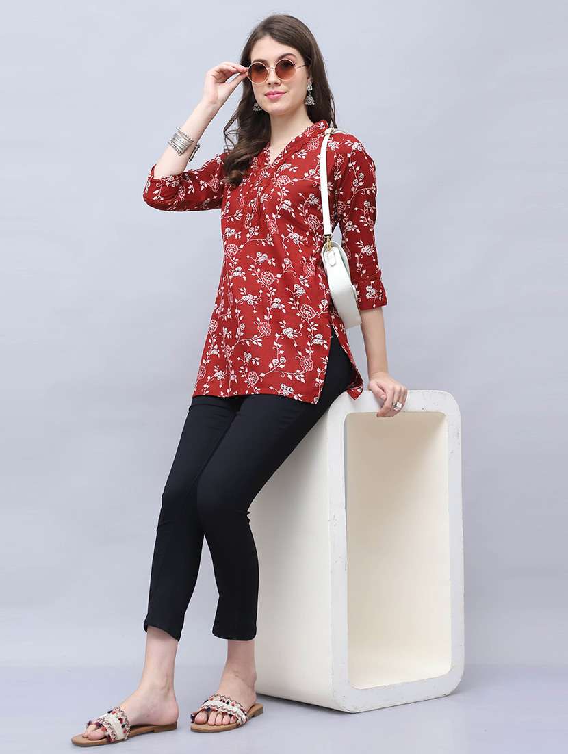 women printed three quarter sleeve tunic - 21650393 -  Standard Image - 3