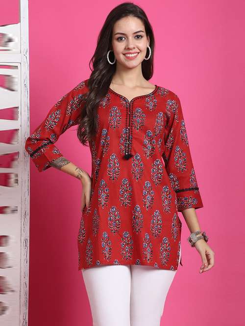 women printed three quarter sleeve tunic - 21650396 -  Standard Image - 0