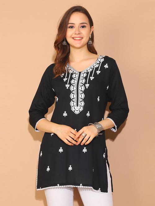 black rayon regular tunic - 21650505 - Standard Image - 0