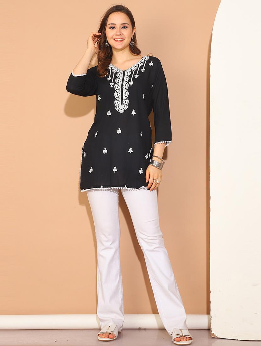 black rayon regular tunic - 21650505 - Standard Image - 3