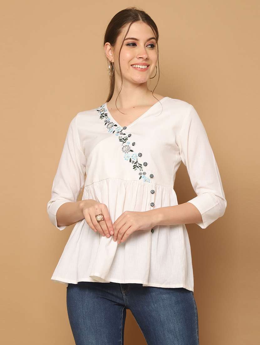 women embroidered three quarter sleeve tunic - 21650515 -  Zoom Image - 0