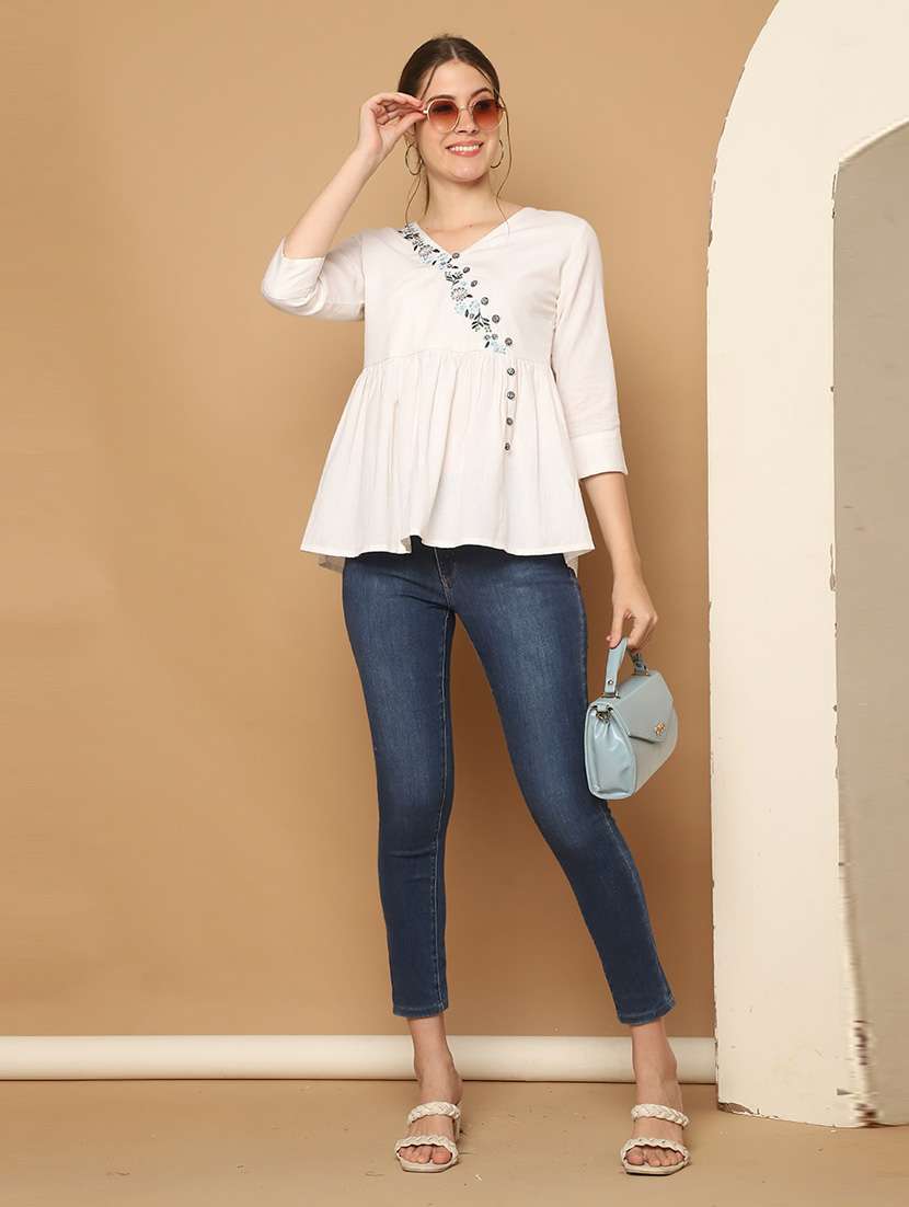 women embroidered three quarter sleeve tunic - 21650515 -  Standard Image - 3