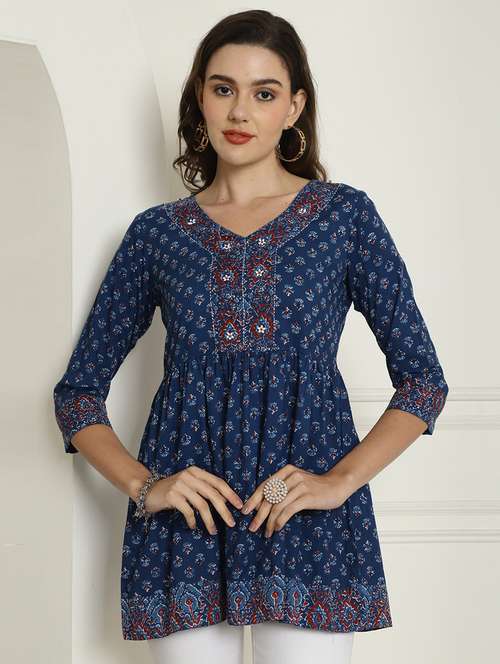 women printed three quarter sleeve tunic - 21650528 -  Standard Image - 0