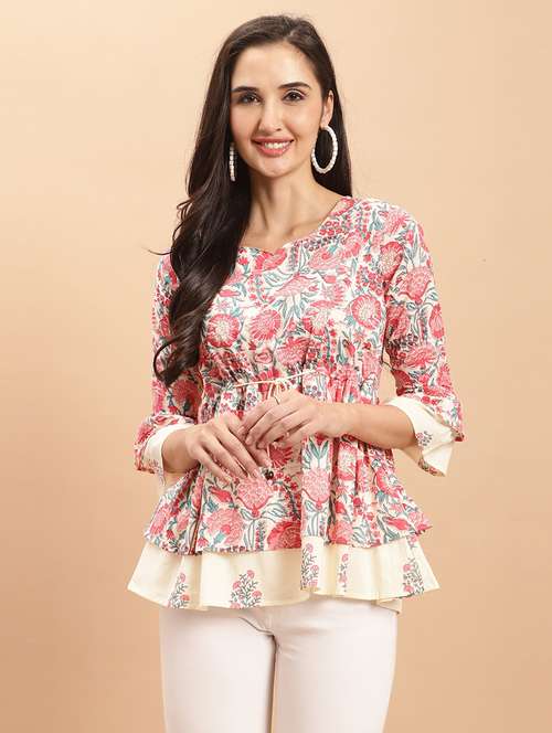 women printed three quarter sleeve tunic - 21650550 - Standard Image - 0