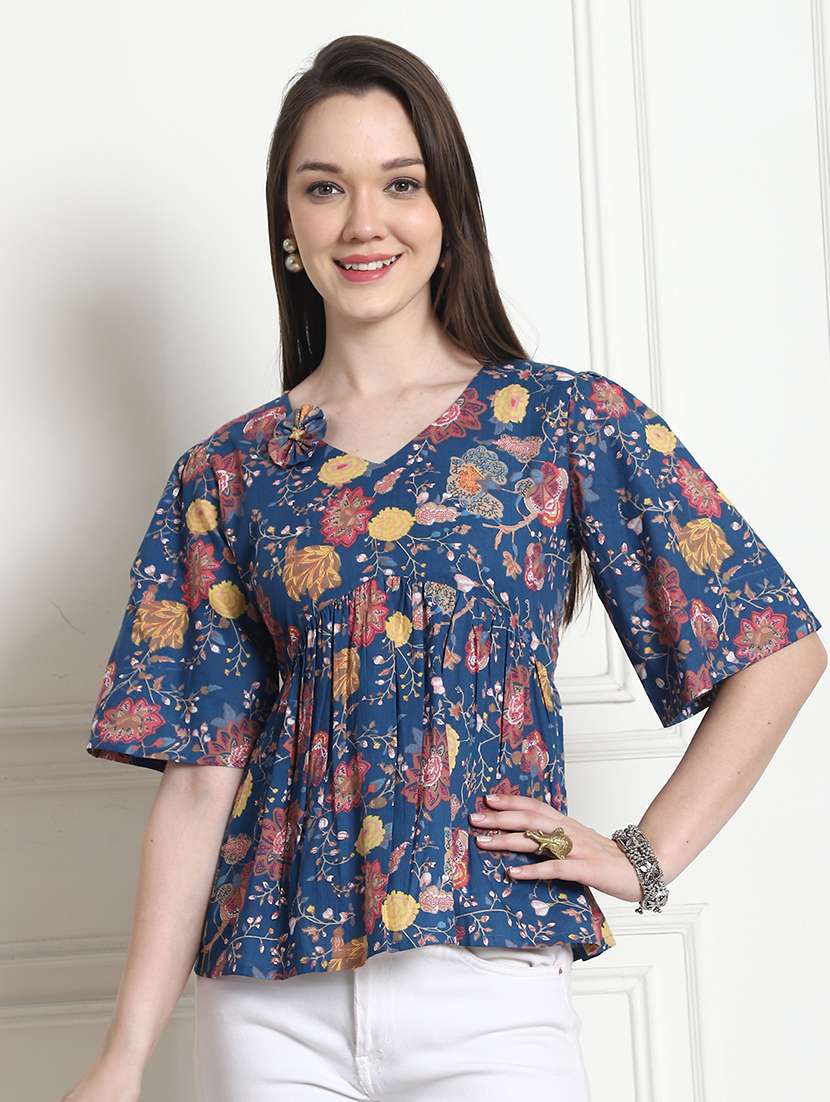 women floral print v-neck top