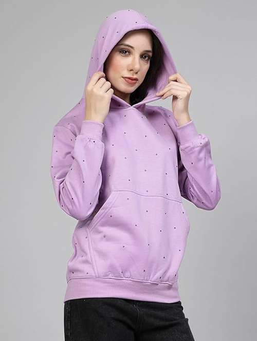 women long sleeve hooded sweatshirt crystal work - 21650567 -  Standard Image - 0