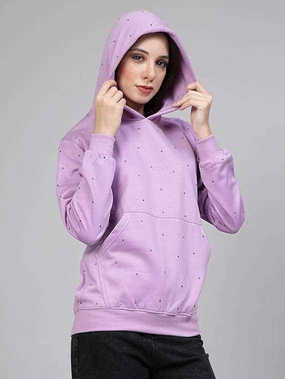women long sleeve hooded sweatshirt crystal work - 21650567 -  Zoom Image - 0