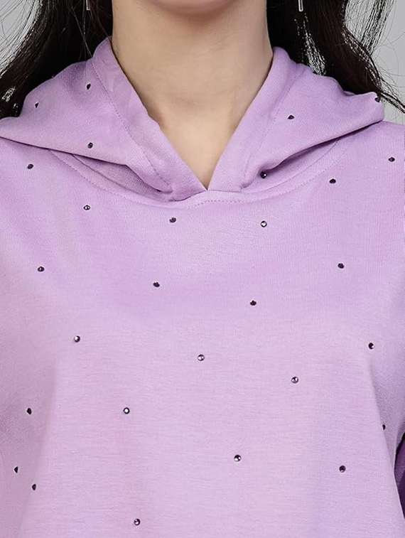 women long sleeve hooded sweatshirt crystal work - 21650567 - Standard Image - 3