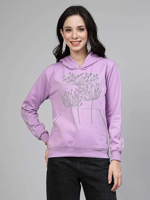 women long sleeves hoodies for women crystal work - 21650568 -  Zoom Image - 0
