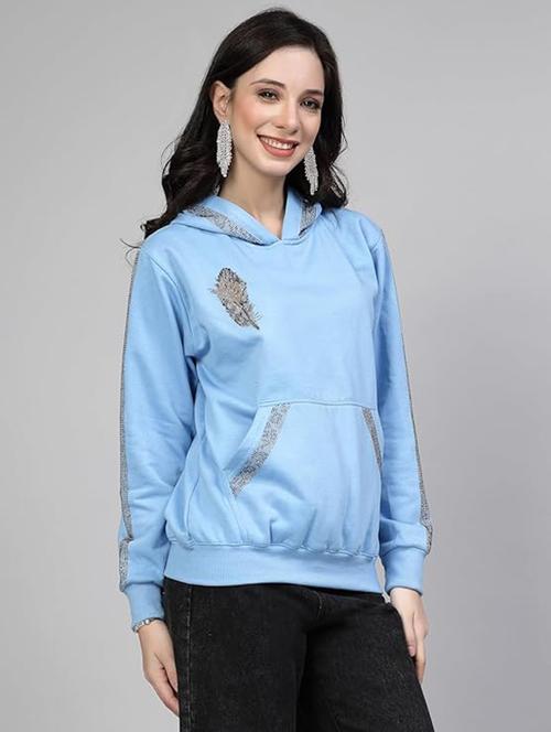 women long sleeve hooded sweatshirt crystal work - 21650569 - Standard Image - 0