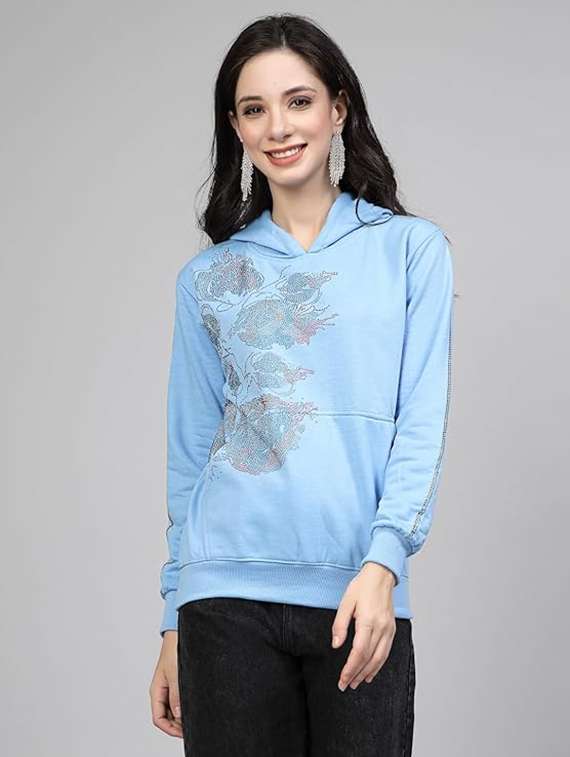 women embellished hood neck sweatshirt