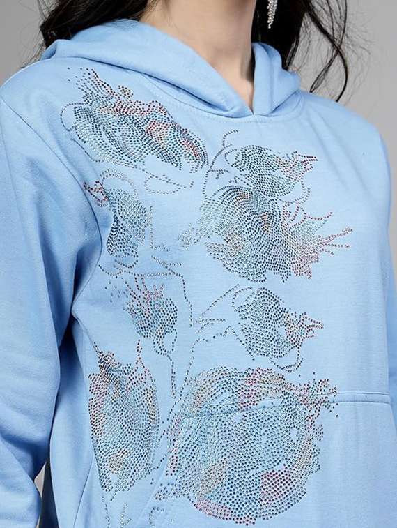 women embellished hood neck sweatshirt - 21650570 -  Standard Image - 5