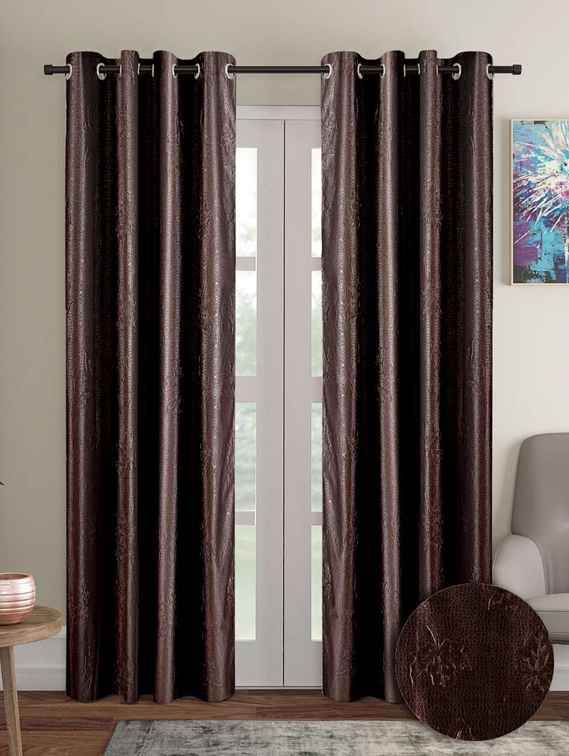 brown printed sheer curtain