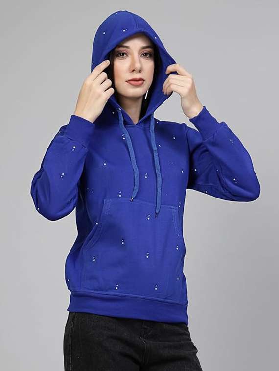 women long sleeve hooded sweatshirt crystal work