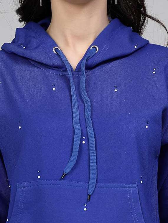 women long sleeve hooded sweatshirt crystal work - 21650594 - Standard Image - 3