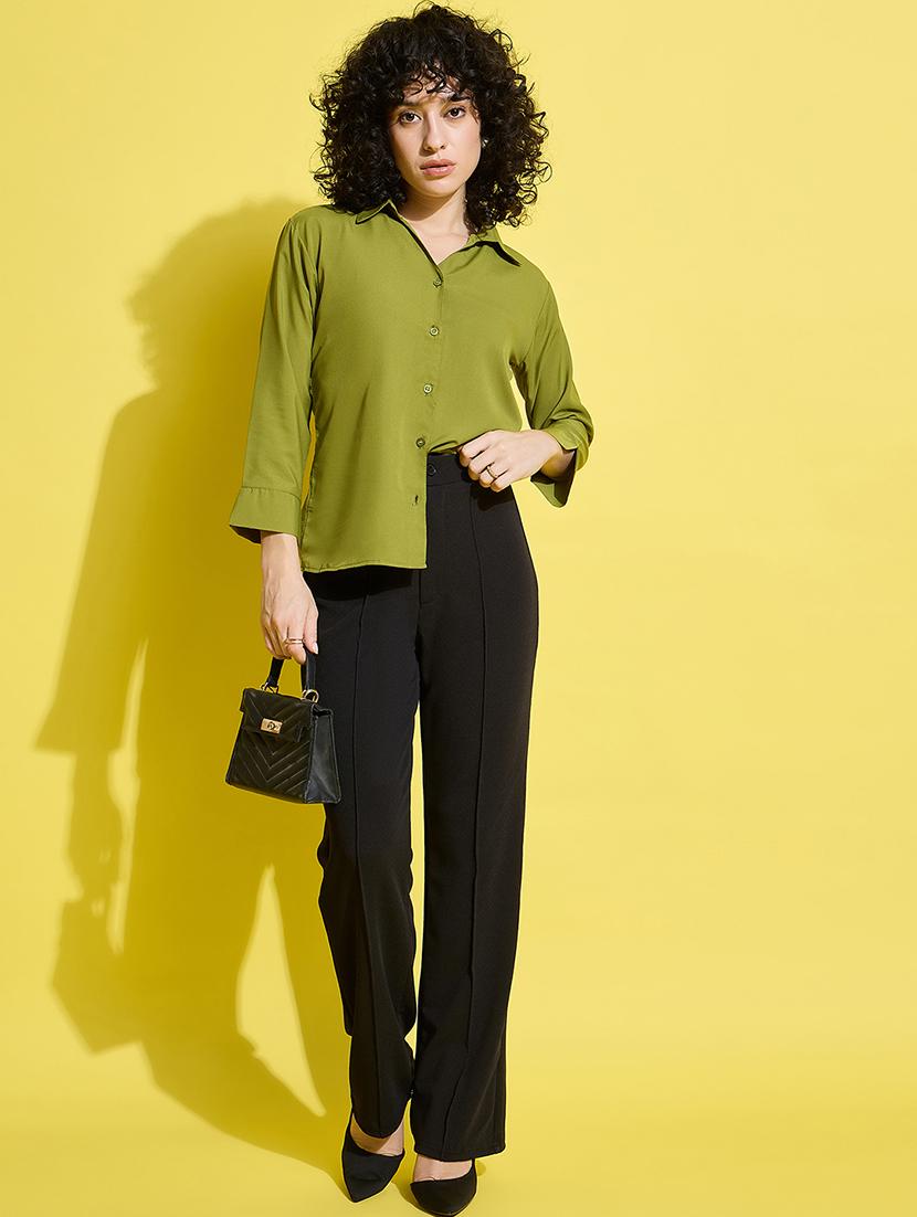 women solid collared long sleeves shirt - 21650752 - Standard Image - 5