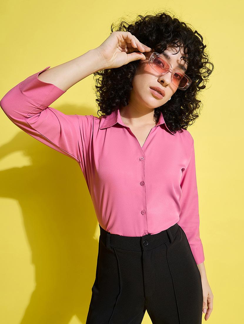 women solid collared long sleeves shirt - 21650753 - Standard Image - 3