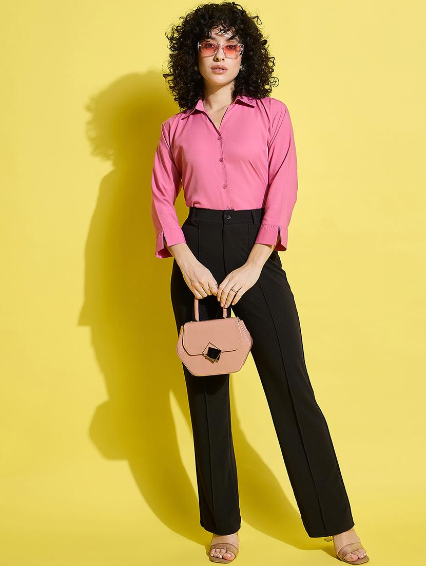 women solid collared long sleeves shirt - 21650753 - Standard Image - 5